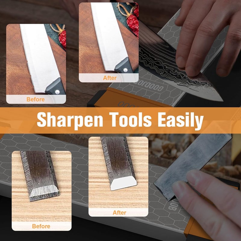 goodjob Extra Large Diamond Sharpening Stone Set 3 Side Grit 400/600/1000 Premium Industrial Diamond Knife Sharpener Suitable for Steel of any Hardness with Angle Guide and Non-Slip Base (GB-3DL) - Image 5